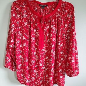 Zac & Rachel Red Floral Tie-Keyhole Blouse